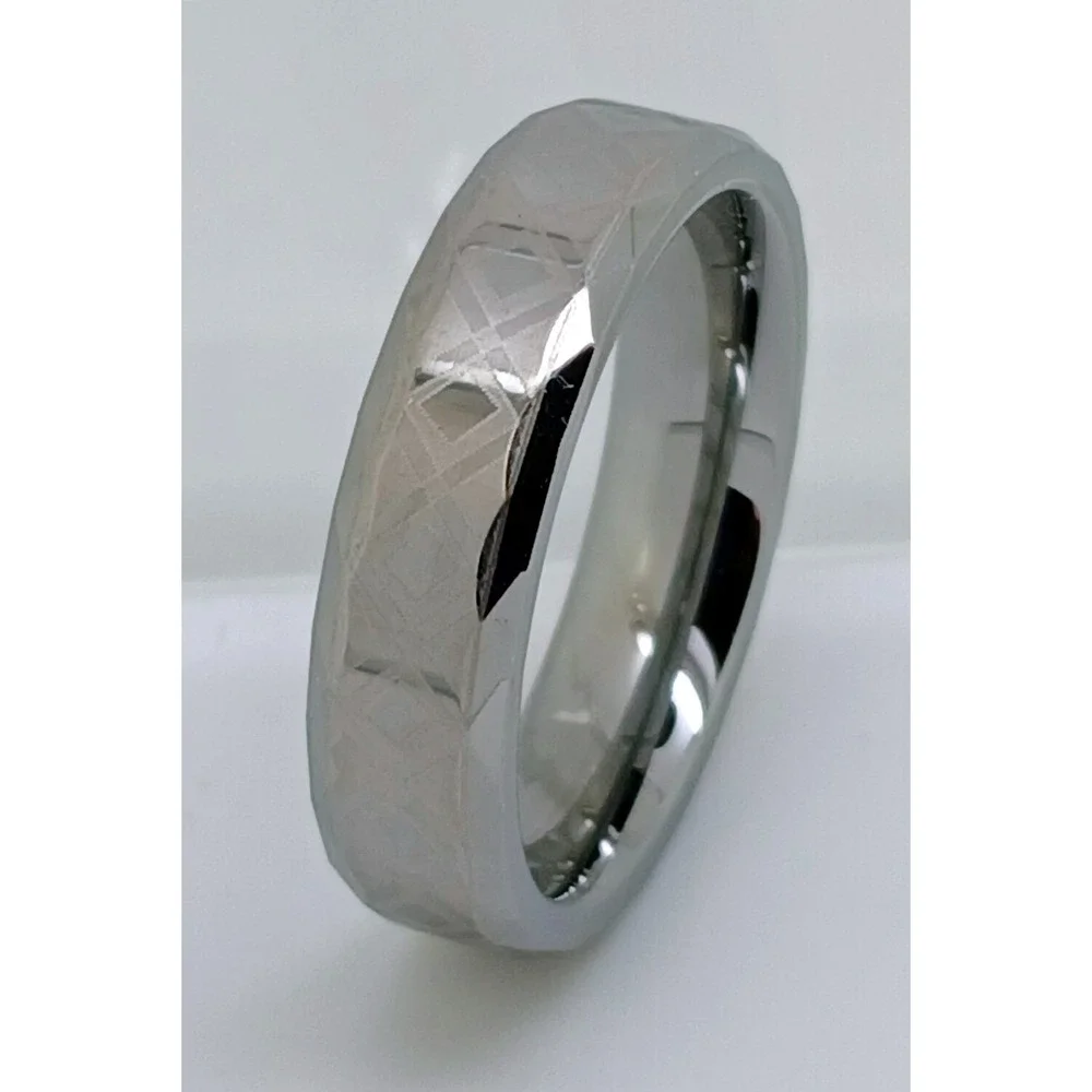Vintage Tungsten 6mm Faceted Geometric Band Ring Size 11 Comfort Fit Y2K New NOS